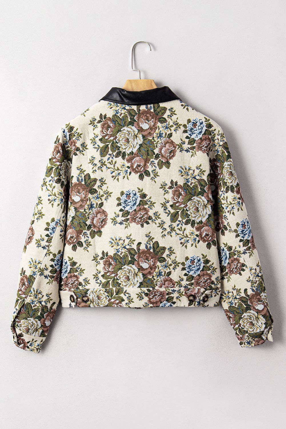 Khaki Floral Zip-Up Contrast Collared Jacket for wholesale on Faire6