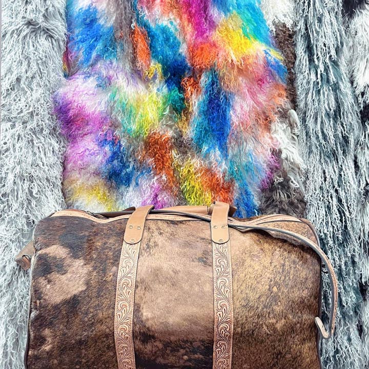 Western Linens - Wholesale Weekender Bag - Women's - Disstressed Tooled Cowhide Duffle Bag