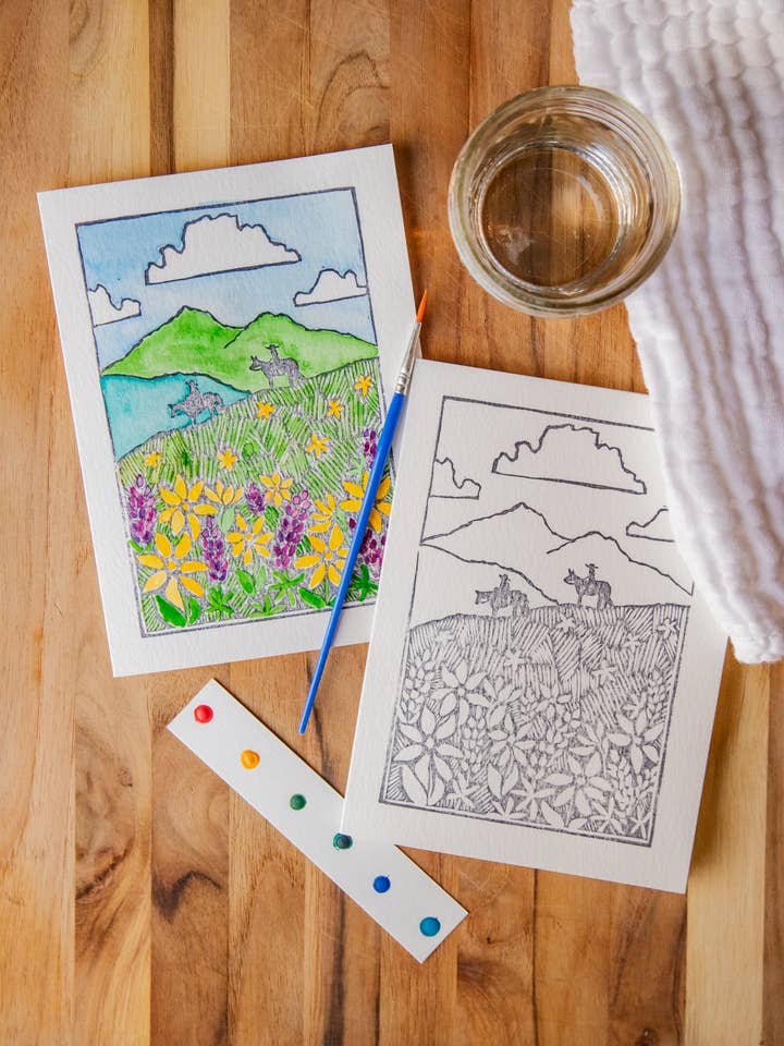 5X7 Horse in Wildflowers DIY Watercolor Art Card Kit for wholesale by Ashes & Arbor