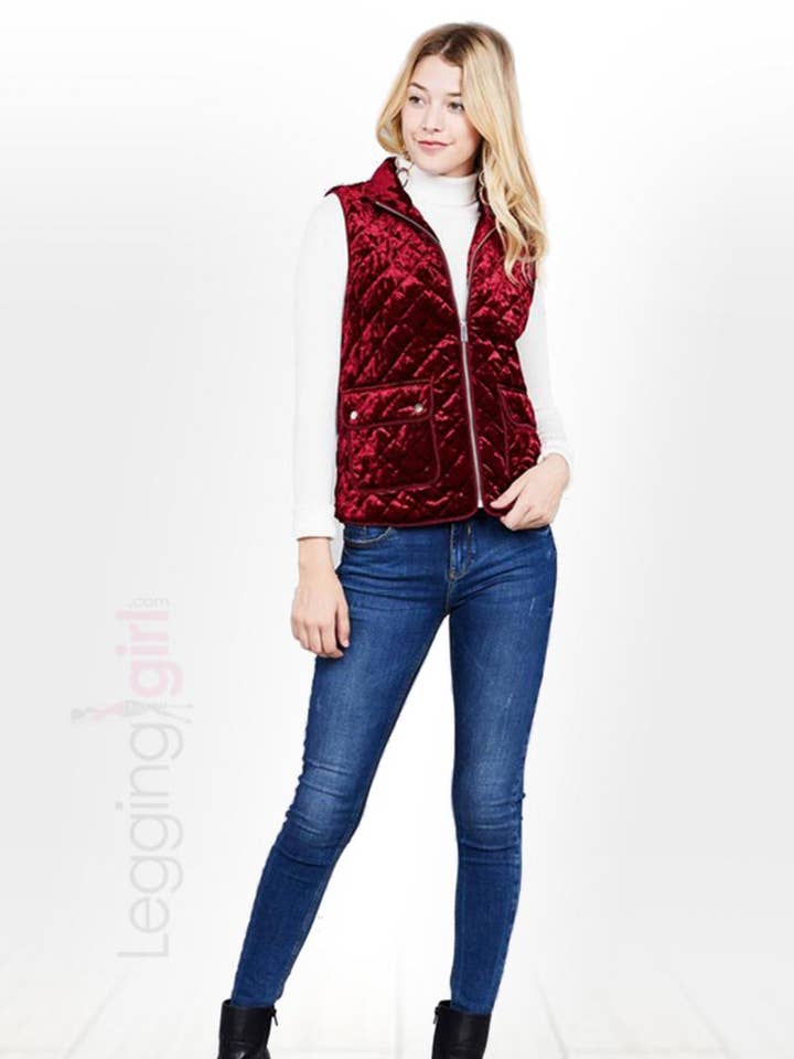Quilted Velvet Vest - Burgundy for wholesale by LeggingGirl.com