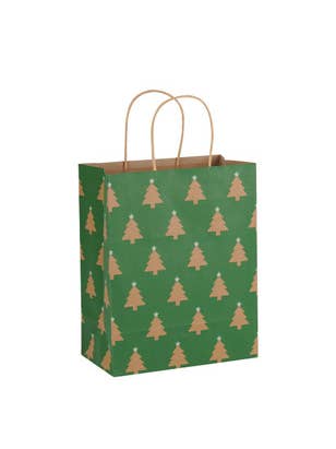 Green Christmas Tree Holiday Paper Shopping Bags for wholesale by Store Supply Warehouse
