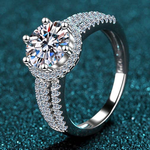 Six-Prong Moissanite Engagement Ring in 925 Sterling Silver for wholesale by Perimade & Co. LLC
