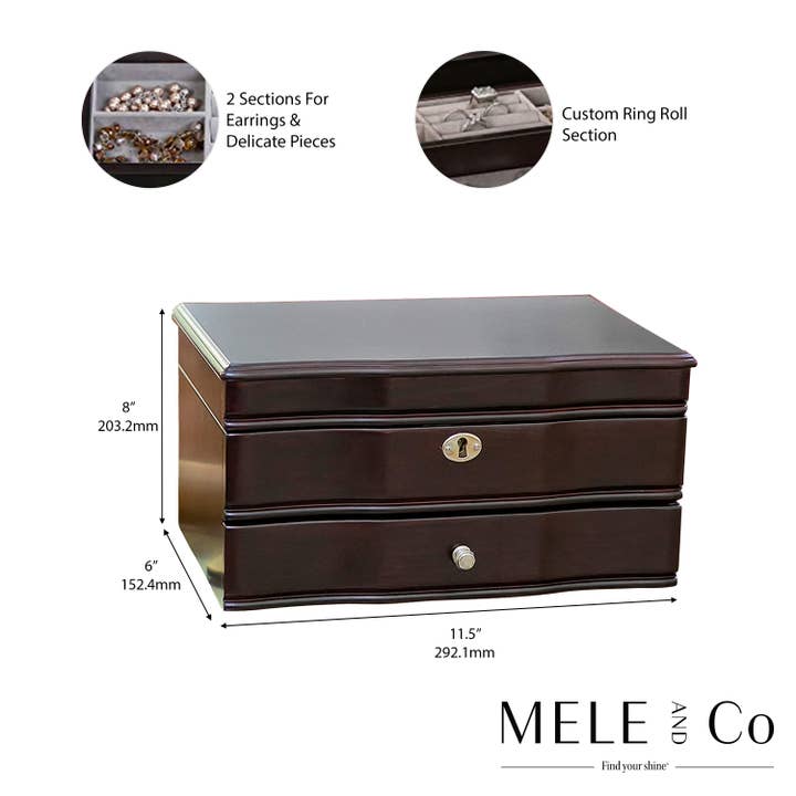 Mele and Co - Wholesale Jewelry Box/Organizer - Mele and Co Davina Wooden Jewelry Box4
