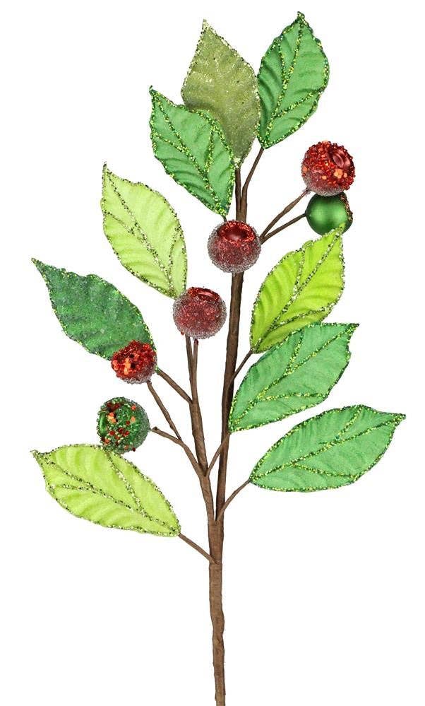 DecoExchange – wholesale Artificial flowers – 26"L Beaded Berry/Leaf Spray Lime/Emerald EC4142K80