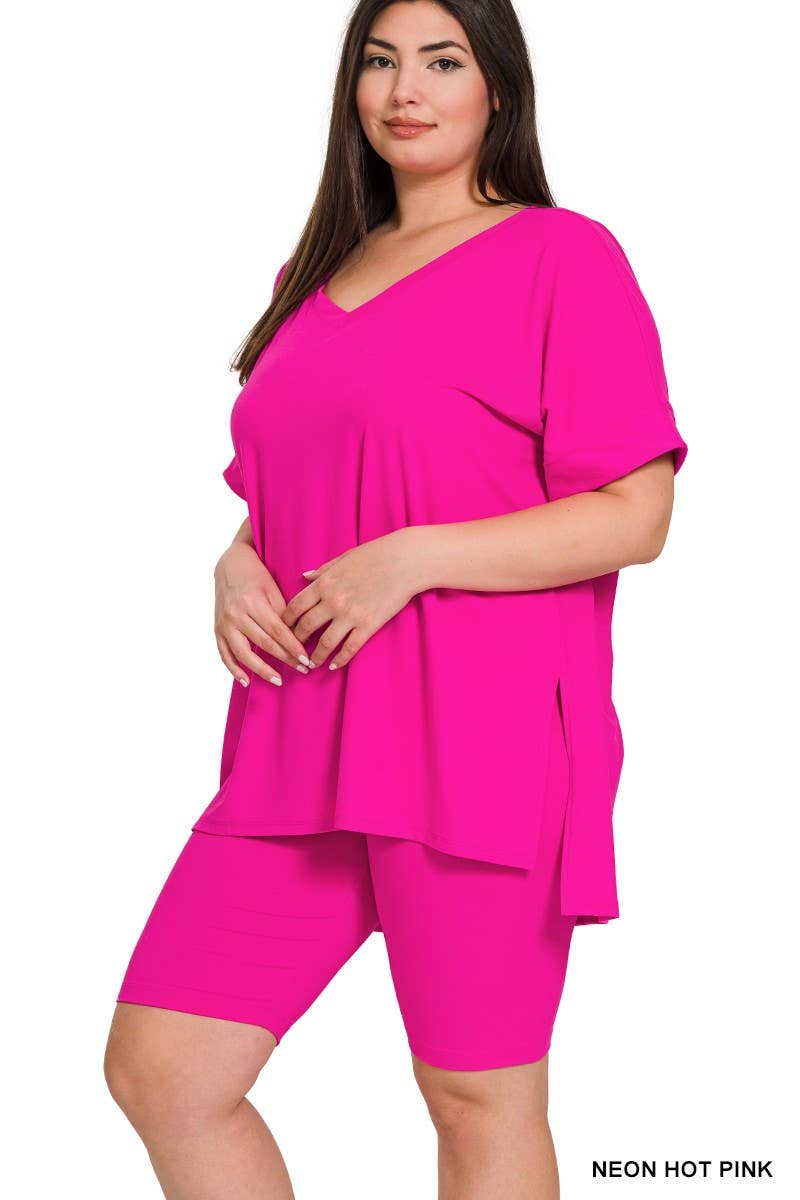 Vanilla Monkey - Wholesale Top & Pant Set (NOT Loungewear) - Women's - Plus Brushed Dty Microfiber V-neck Top And Biker23