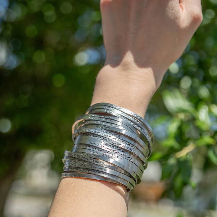 WJW - Wholesale Cuff Bracelet - 18K Gold PVD Dont let Hard Days Win Engraved Bangle Bracelet7