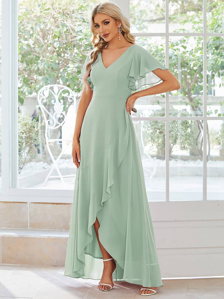 Ever-Pretty - Wholesale Gown – Women's - V Neck High Low Ruffles Chiffon Bridesmaid Dress61