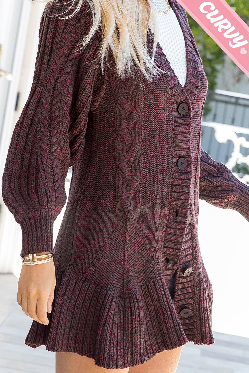 BAIE DE CHOCOLAT CARDIGAN EN MAILLE TORSADÉE SW337PL en vente sur Faire28