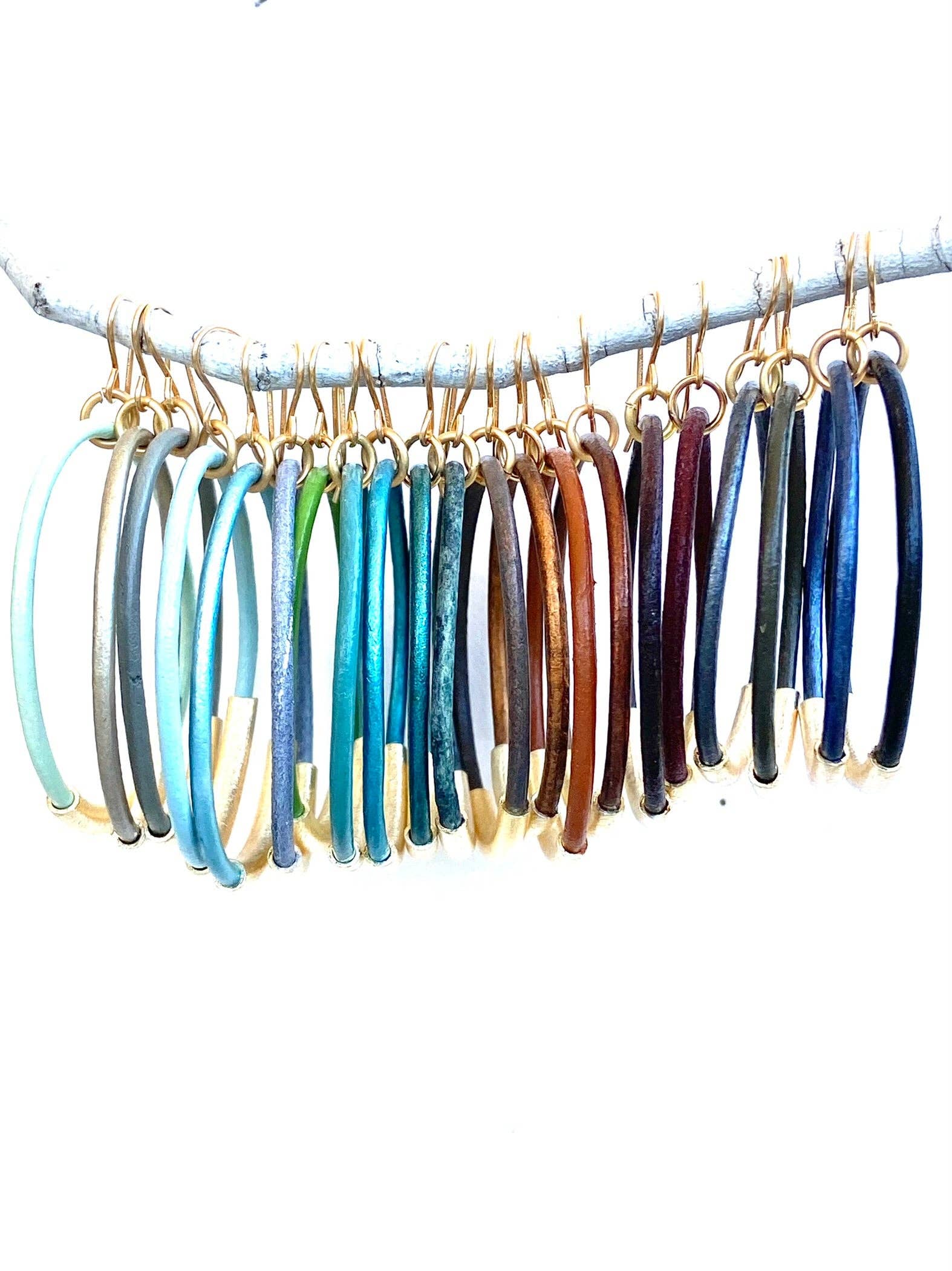 CV Designs - Wholesale Hoop Earrings - Leather bar Hoops-Green/Blue/Gray/Brown/Black-Cv031-Best Sel