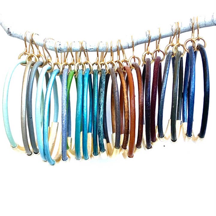 CV Designs - Wholesale Hoop Earrings - Leather bar Hoops-Green/Blue/Gray/Brown/Black-Cv031-Best Sel0