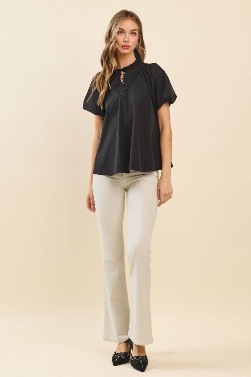 TCEC - Wholesale Blouse - Women's - CT9434-Ruffled Neckline Relaxed Fit Pleats Detail Blouse4