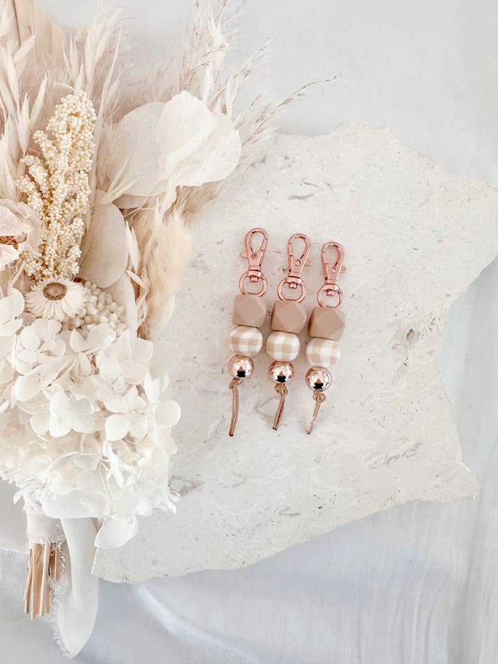 Mini Keychain | Gingham Girl - Oatmeal for wholesale by Chuckle & Wood