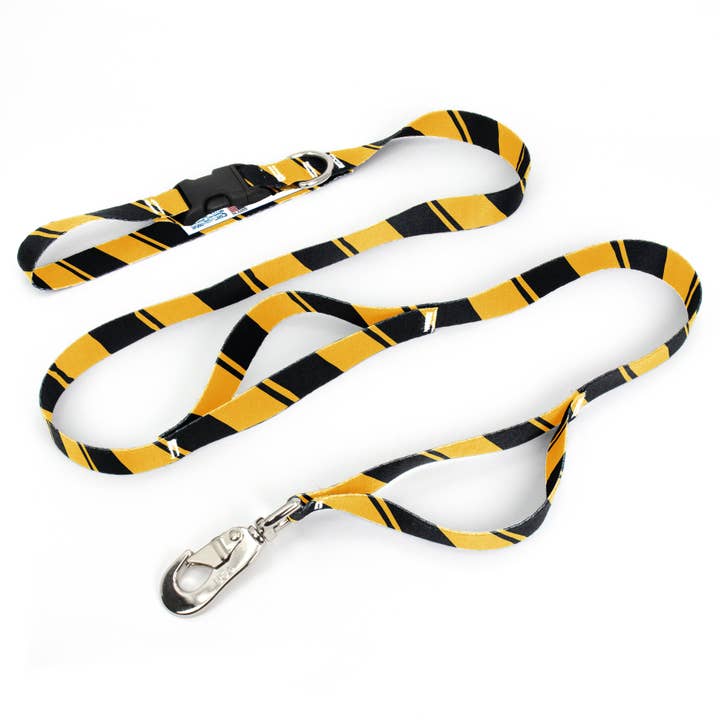 Laisse sport Black Yellow Fab Grab - Fabriqué aux États-Unis - Trois poignées pour la vente par Buttonsmith