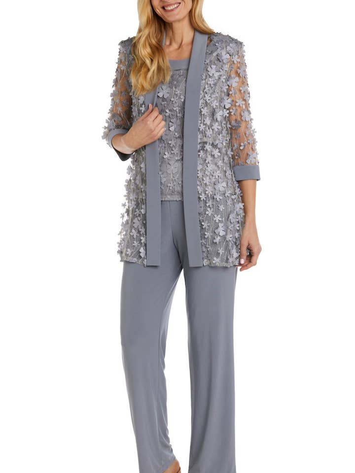SILVER RM Richards 3-Piece Floral Applique Pants Set for wholesale on Faire0