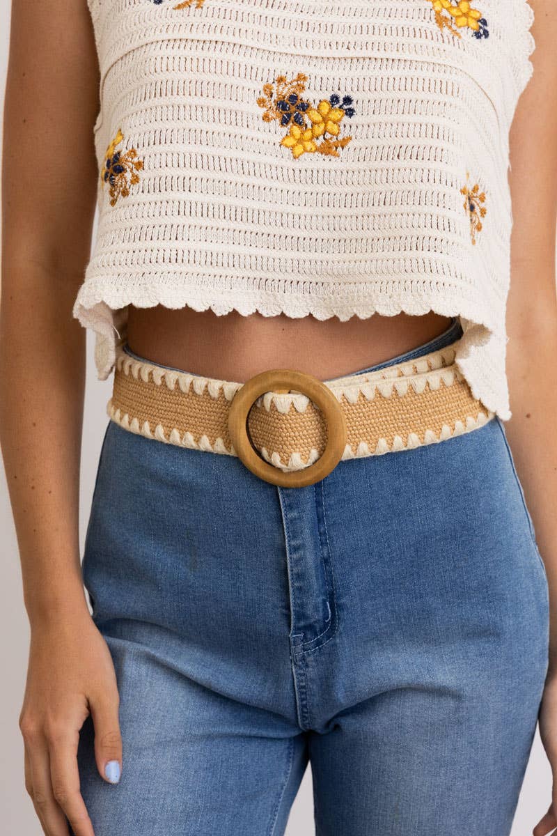 Leto Accessories - Vente Ceinture – femme - Ceinture en raphia à point de fouet avec boucle ronde en bois3