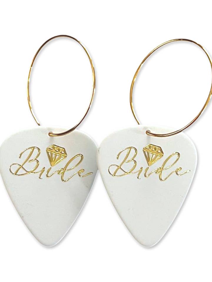 Bride White Gold Reversible Single Guitar Pick Earrings for wholesale by Groupie Love