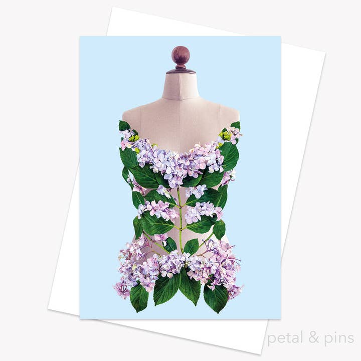 Hydrangea Bodice - Blomstret lykønskningskort for engroshandel hos petal & pins