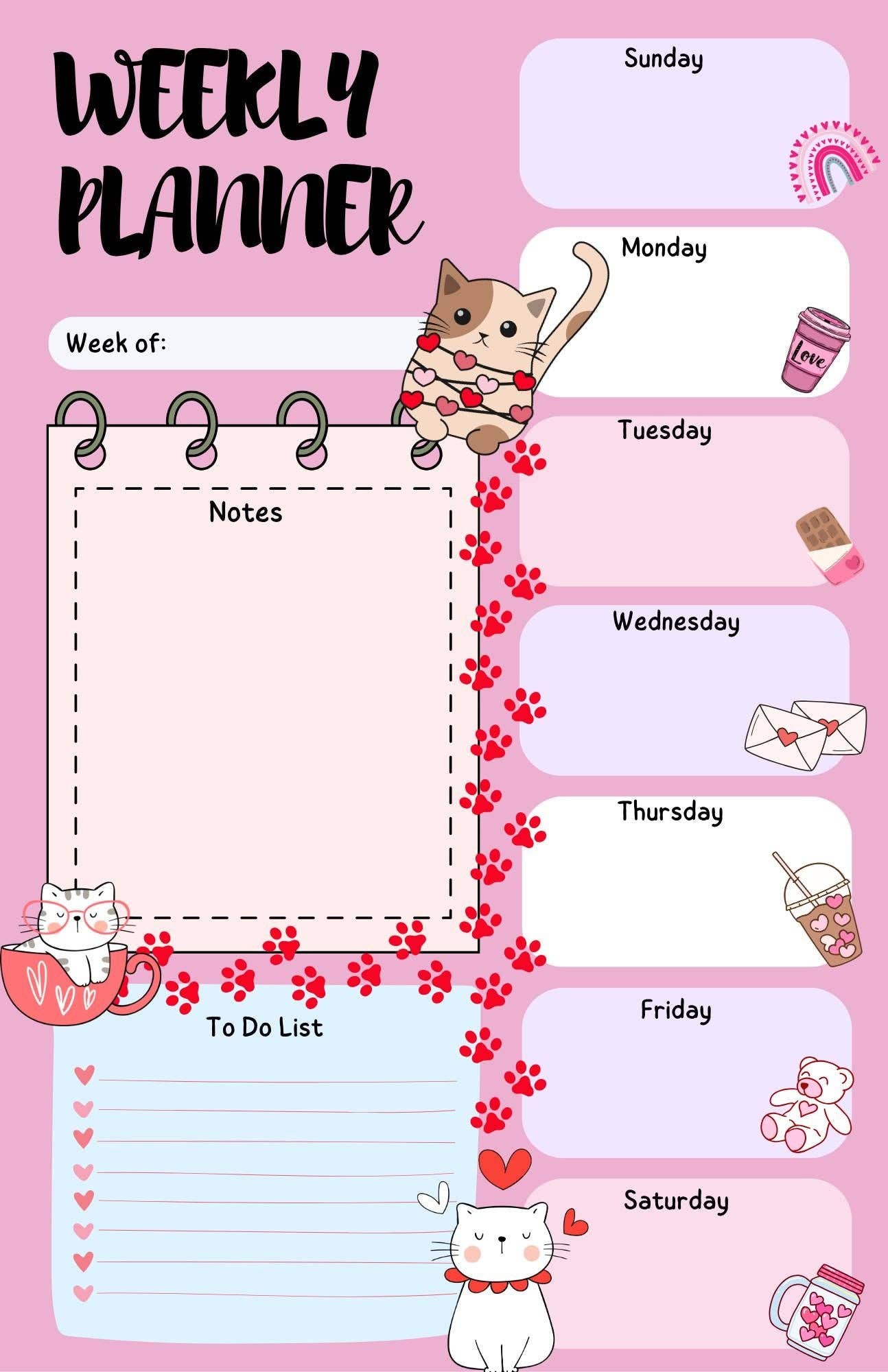 Autumnmist Boutique - Wholesale Planner - Sweetheart Cats Daily Planner Notepad 5.5" x 8.5"4