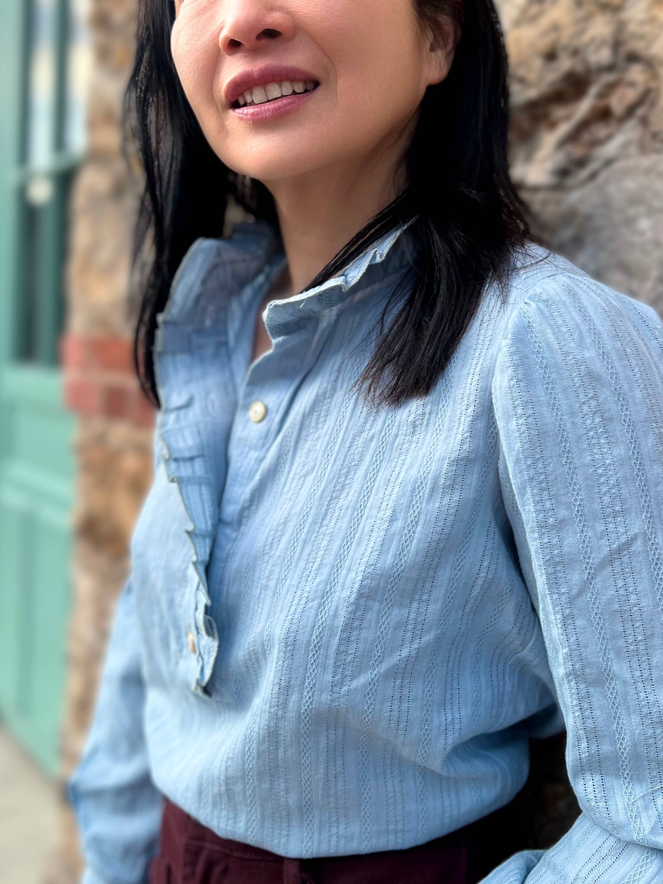 MY DRESS MADE - Wholesale Blouse - Women's - IRIS sky blue embroidered fabric - 100% cotton1