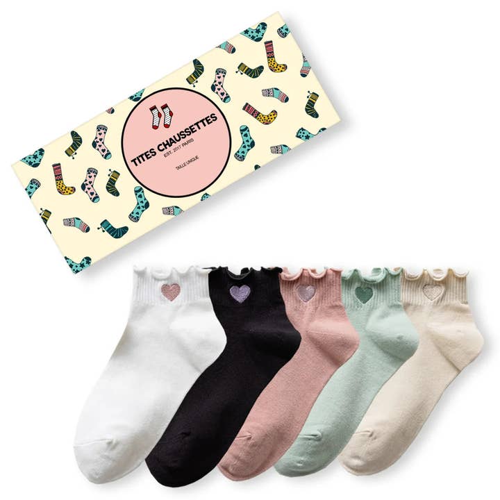 Confezione da 5 Calzini a Mezza Altezza Cuore Tenero & Volant DonnaI35-41 per la vendita all'ingrosso da parte di Tites Chaussettes