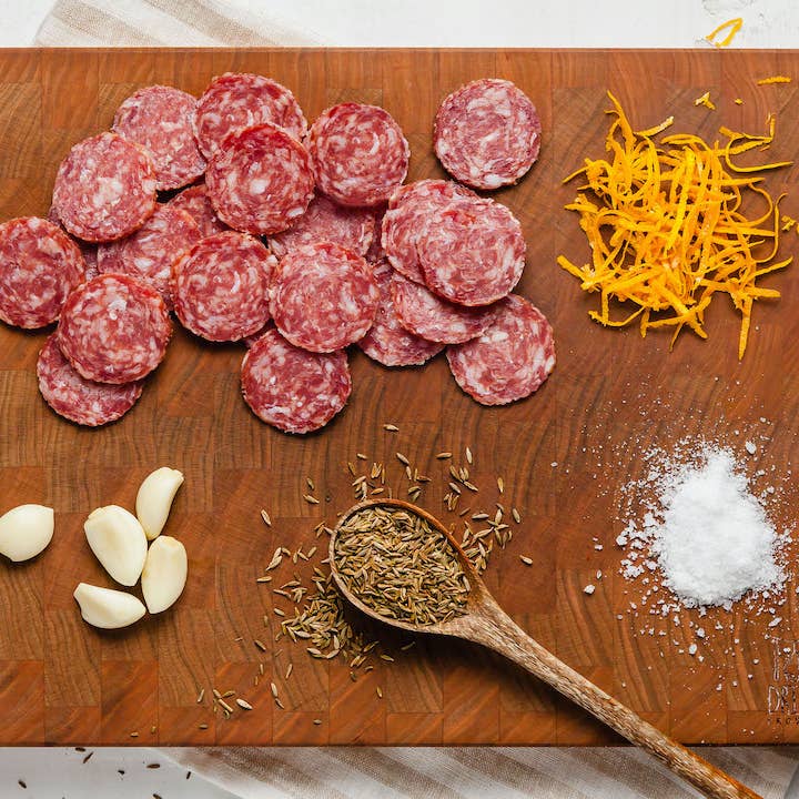Driftless Provisions - Wholesale Salami - Pre-Sliced Loukanika Salami - 3oz1