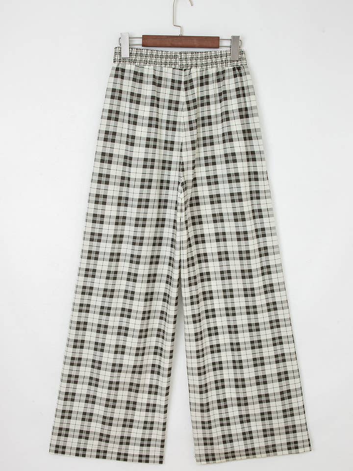 Gray Plaid Wide Leg Casual Pants for wholesale on Faire7