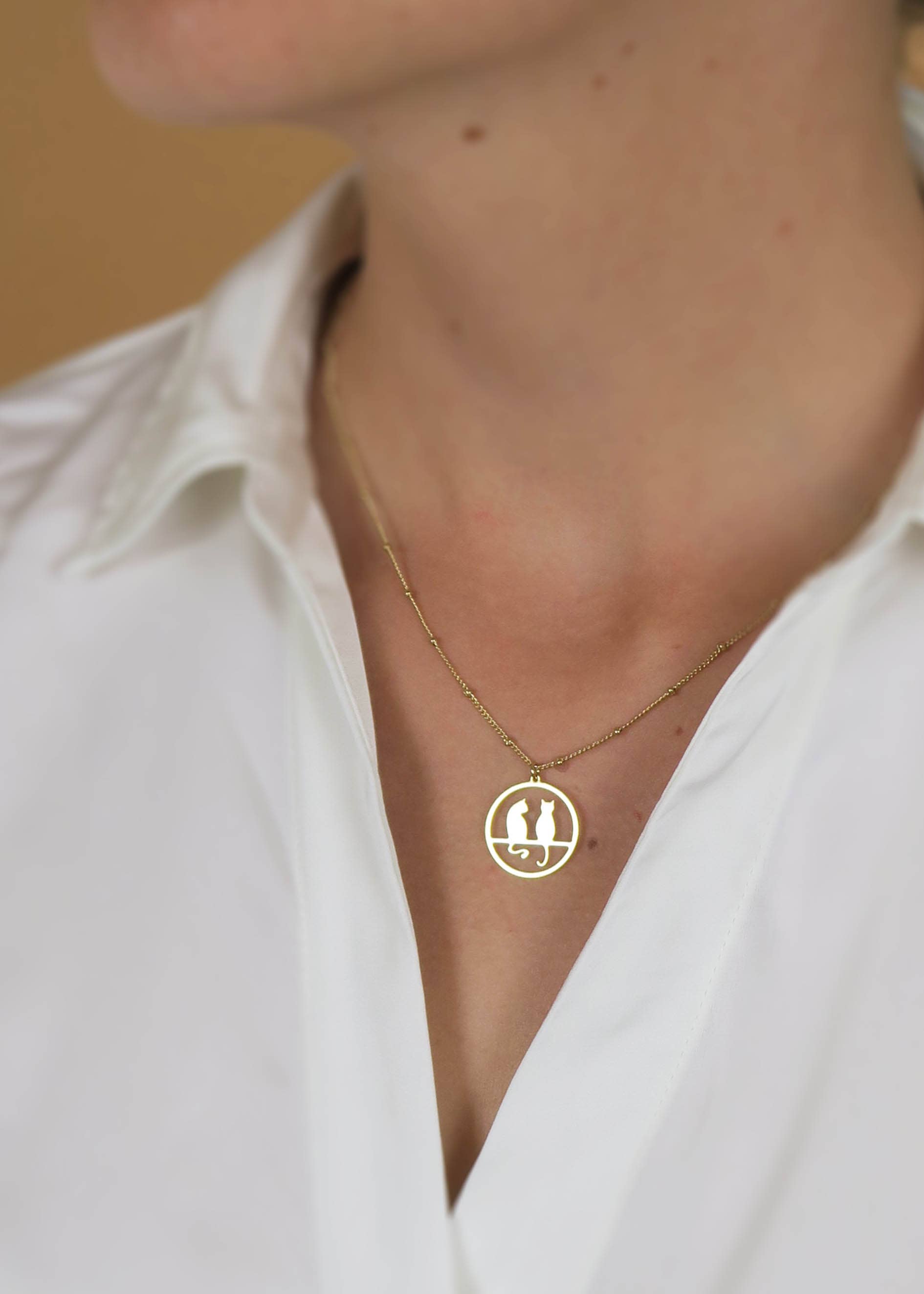 Hirondelle Bijoux - Wholesale Pendant/Charm Necklace - Gold or silver necklace for two perched cats, animals, fine3