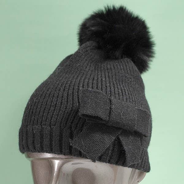 JOSSLYN by wall to wall - Wholesale Beanie - Women's - SOFT BOW POM POM BEANIE HAT | 40BN914