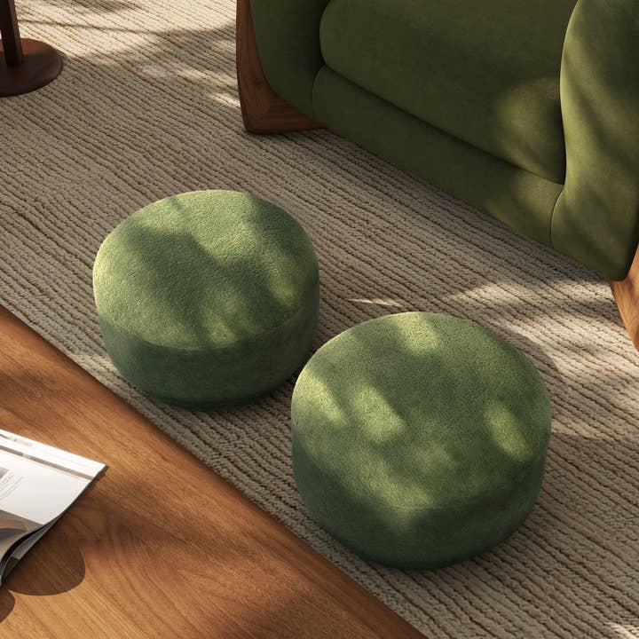 Jennifer Taylor Home - Wholesale Ottoman - Fuji 15" Mushroom Footstool Ottoman Green Fleeced Teddy