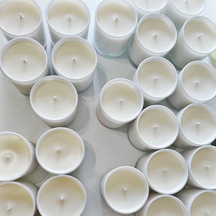 12 candles/14 oz White Glossy Soy Wax Wood Wick/ Private for wholesale by Dreamy Gallery Candle Co