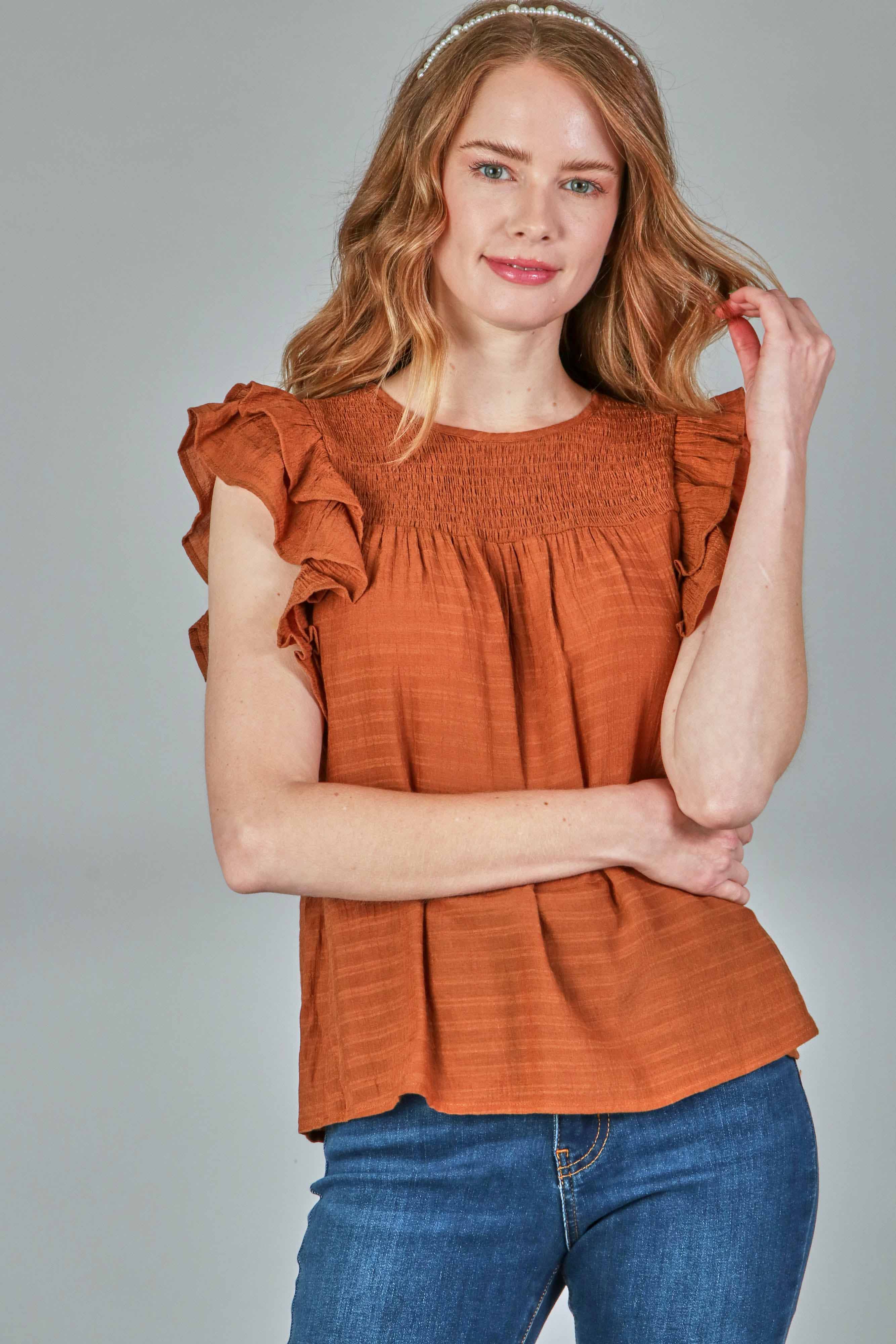 P.S Kate - Wholesale Blouse - Women's - Solid woven smocking top PLUS (P17912-PLUS)8