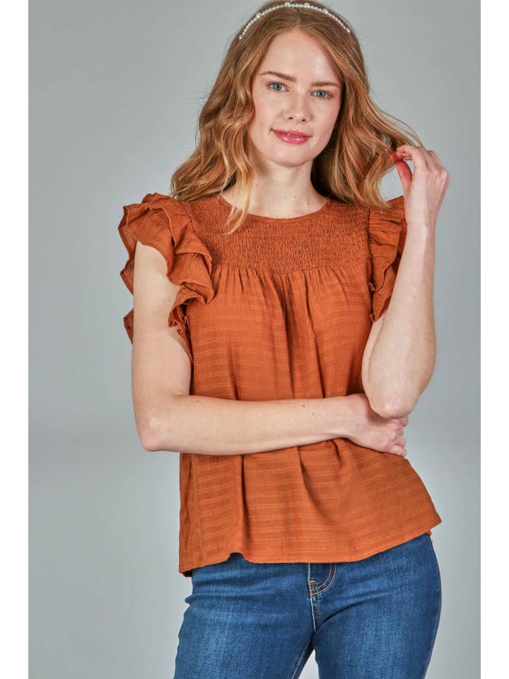 P.S Kate - Wholesale Blouse - Women's - Solid woven smocking top PLUS (P17912-PLUS)8
