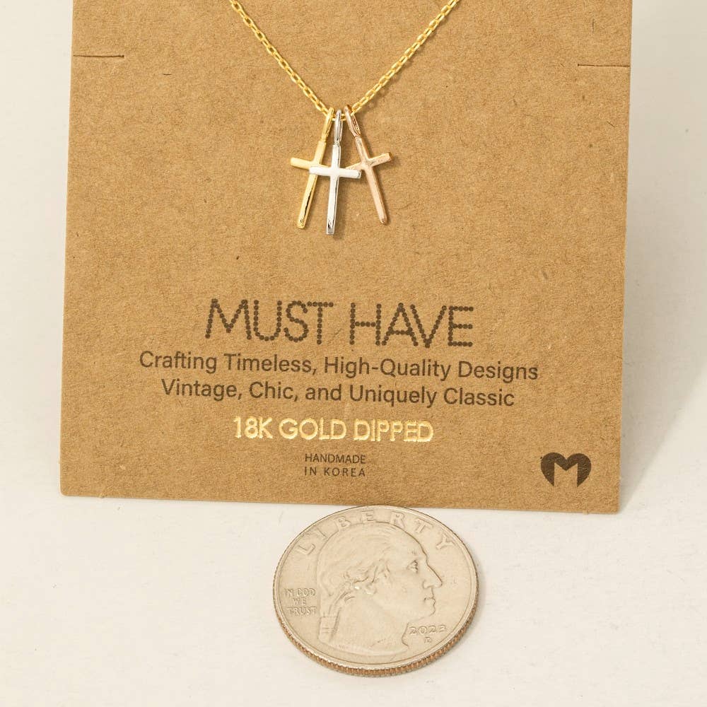 Fame Accessories - Wholesale Pendant/Charm Necklace - Triple Cross Pendant Necklace2