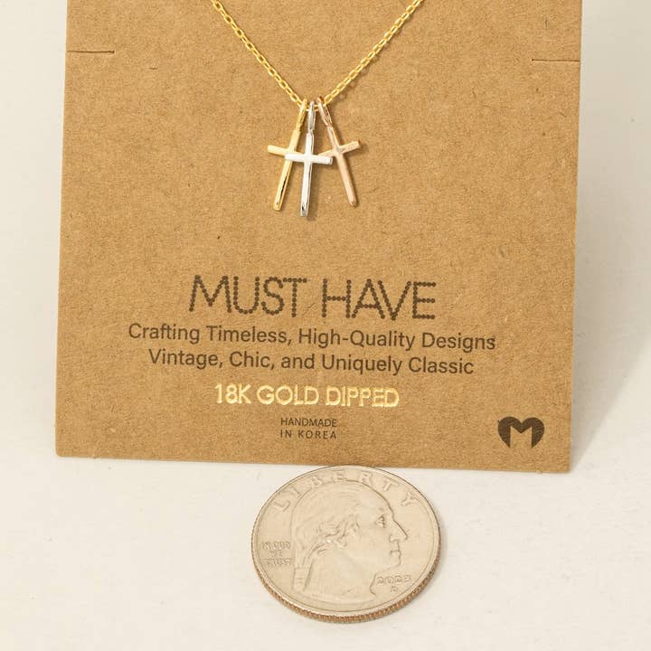 Fame Accessories - Wholesale Pendant/Charm Necklace - Triple Cross Pendant Necklace2
