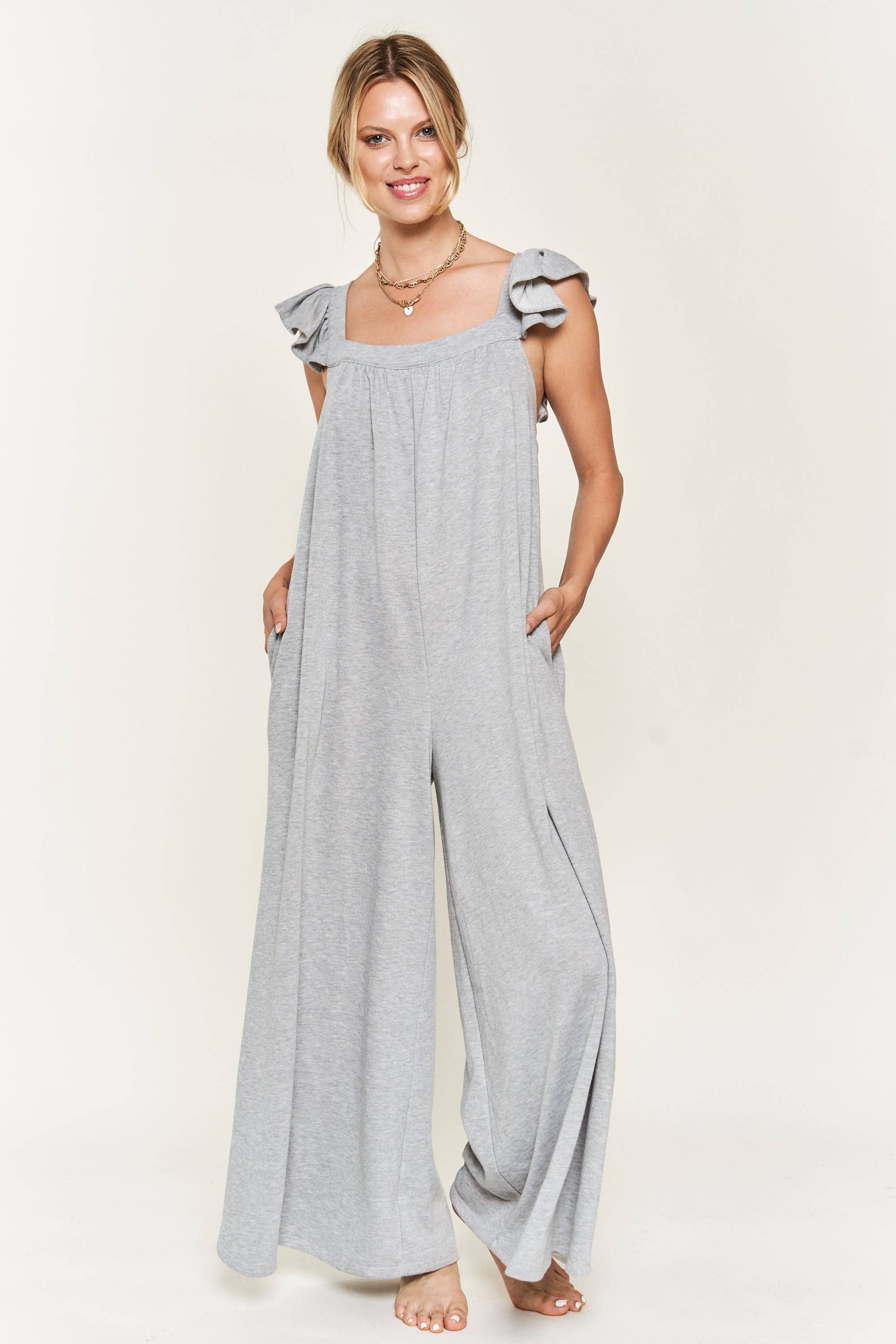 JADE BY JANE - Wholesale Jumpsuit - Women's - Ruffle Knit Maxi Jumpsuit KRJ8050-123