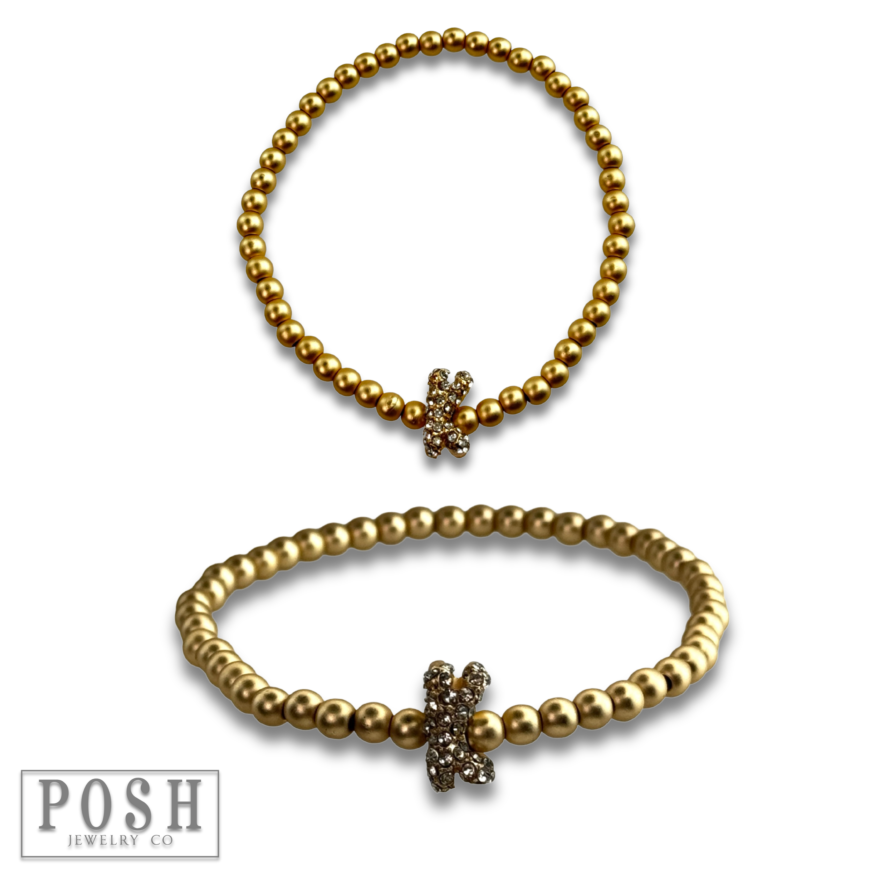 Pink Panache Brands - Wholesale Beaded Bracelet - Bead bracelet with rhinestone inital14