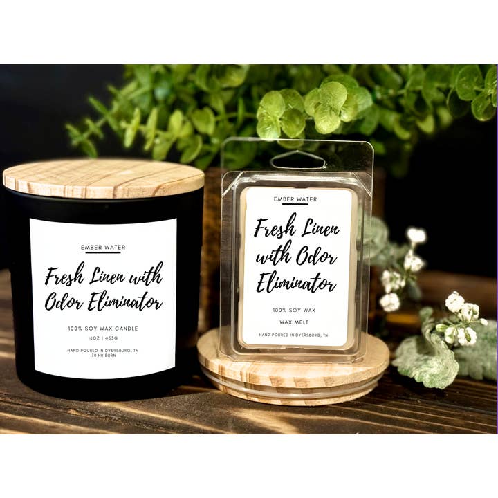 Ember Water - Wholesale Jar/filled candle - Fresh Linen with Odor Eliminator 16 oz 100% Soy Candle1