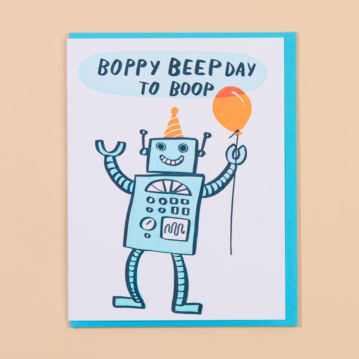 Carte de vœux typographique d'anniversaire de robot - Anniversaire enfant - Fabriqué aux États-Unis pour la vente par And Here We Are