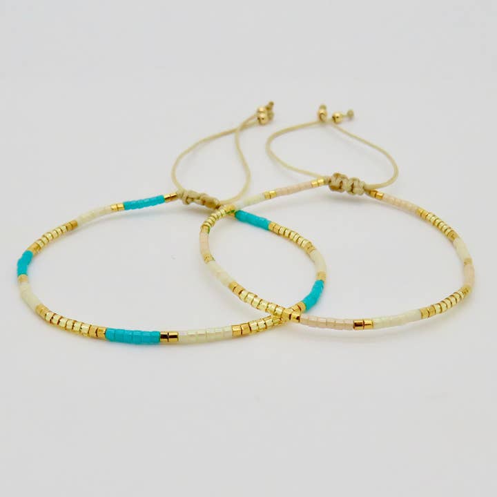 Rosamariposa - Wholesale Beaded Bracelet - Dainty 3 Tone Bracelet - 24k Gold Plated