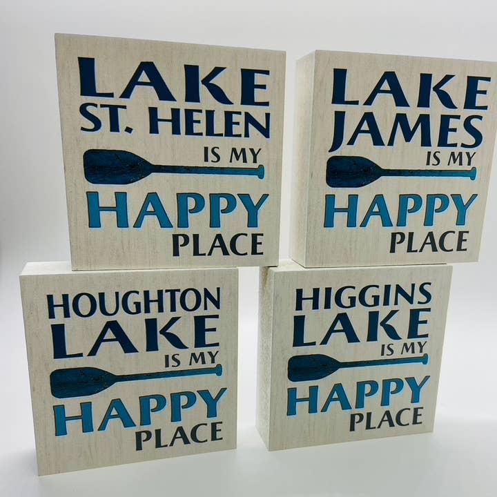 "Your Lake" is My Happy Place Custom Art Block Sign for wholesale by Noomoon