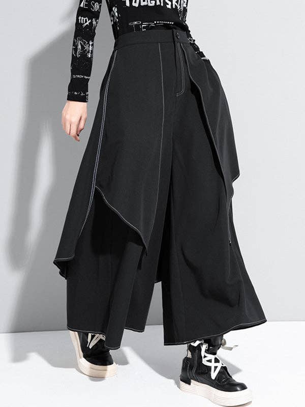 BLACK Loose False-Two Split-Joint Wide-Leg Pants for wholesale on Faire