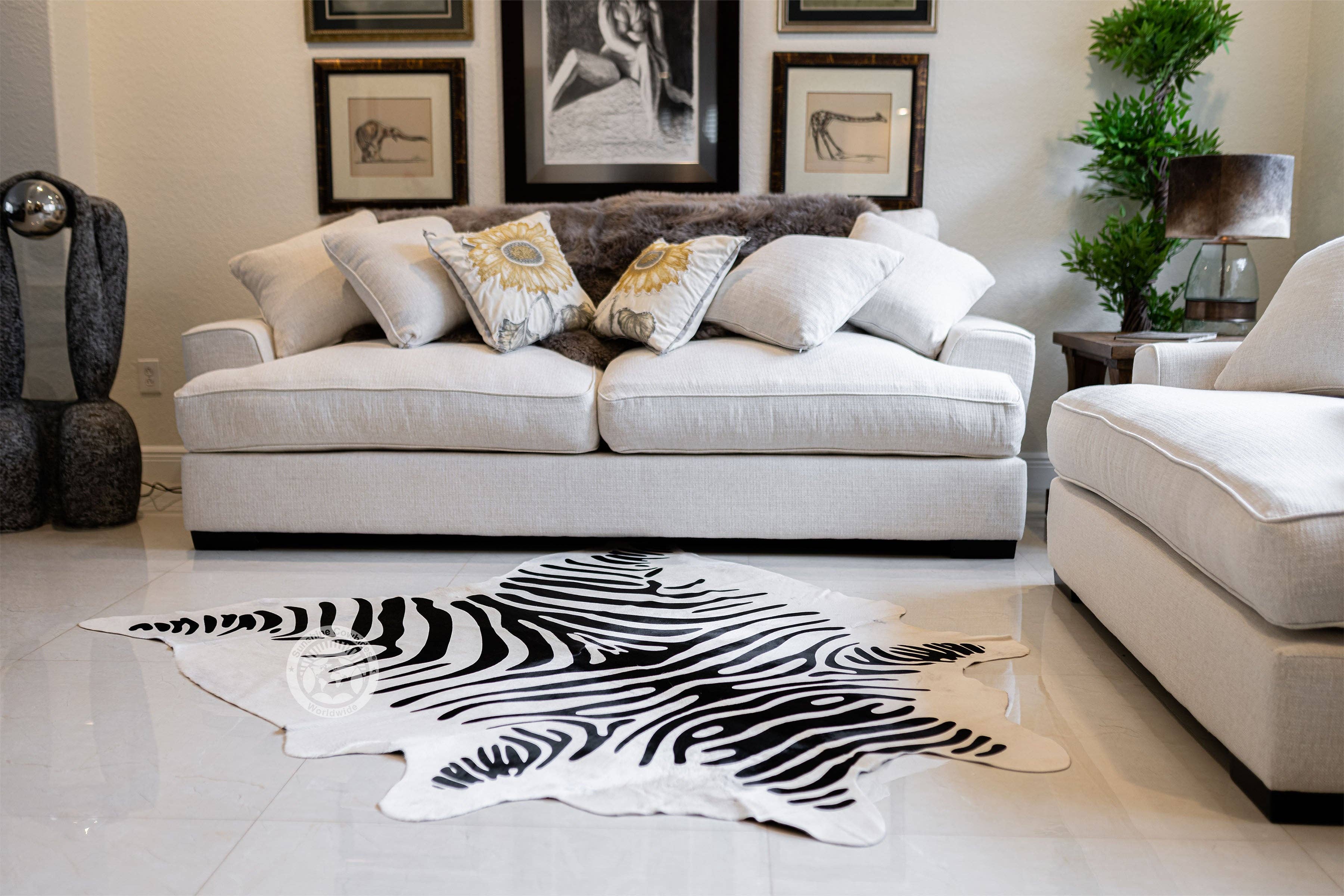 Zebra Black Stripes on Off White Cowhide Rug for wholesale on Faire3