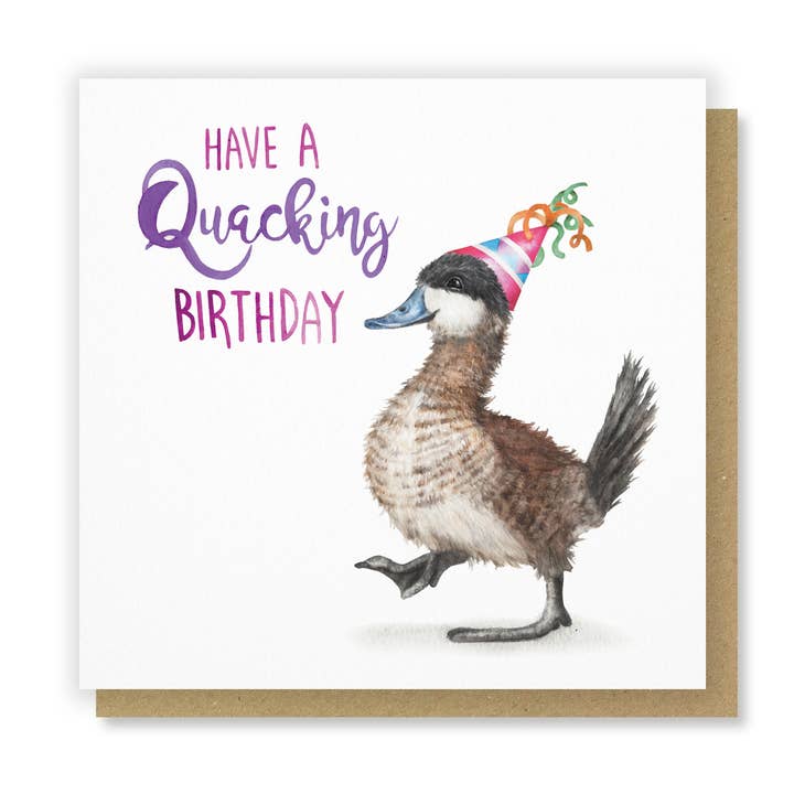 Quacking Birthday - Biglietto di auguri con uccello britannico Ruddy Duck per la vendita all'ingrosso da parte di Citrus Bunn