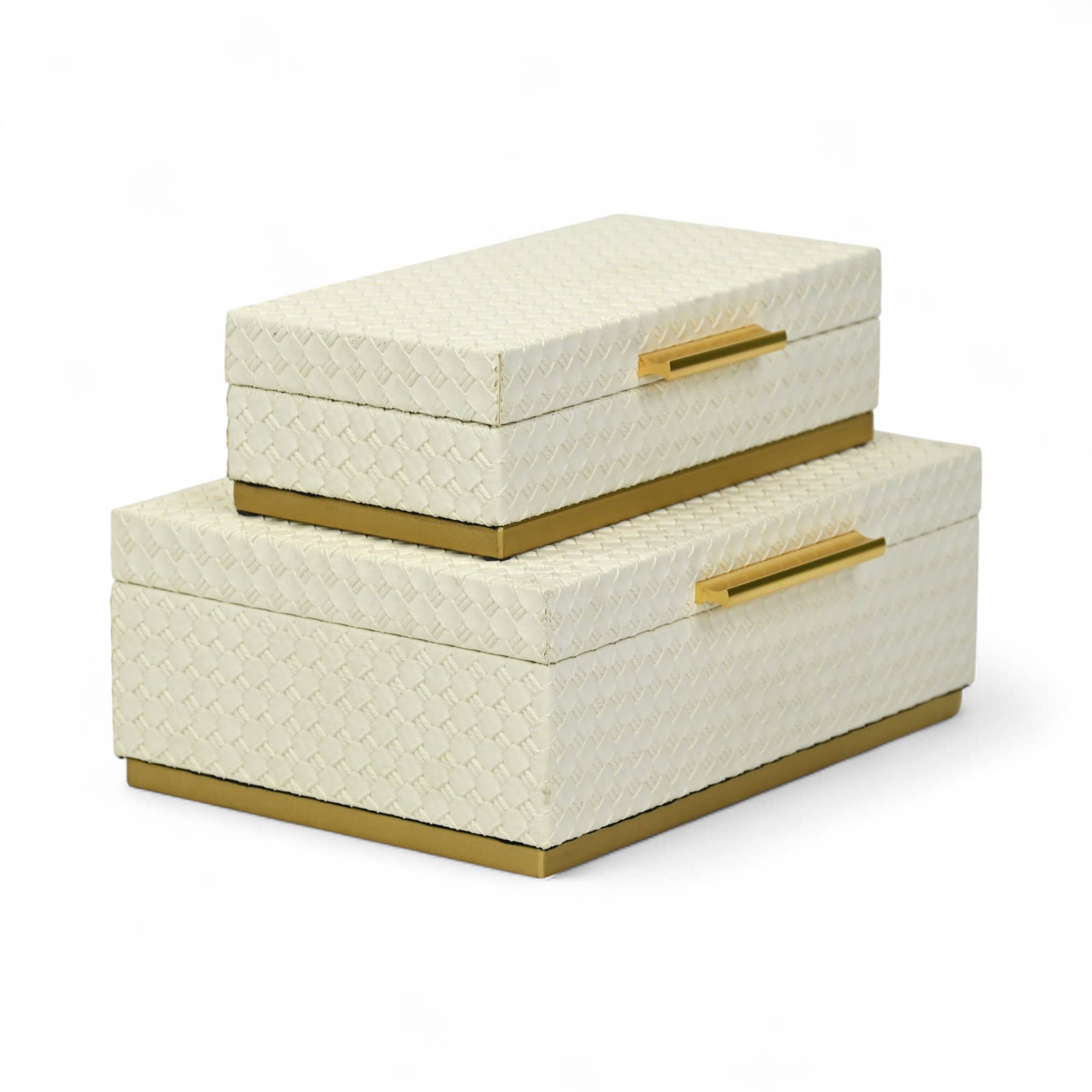 Cheungs Home Decor - Wholesale Decorative Box - Double Weave Pattern Rectangle Box Set with Gold Hardware6