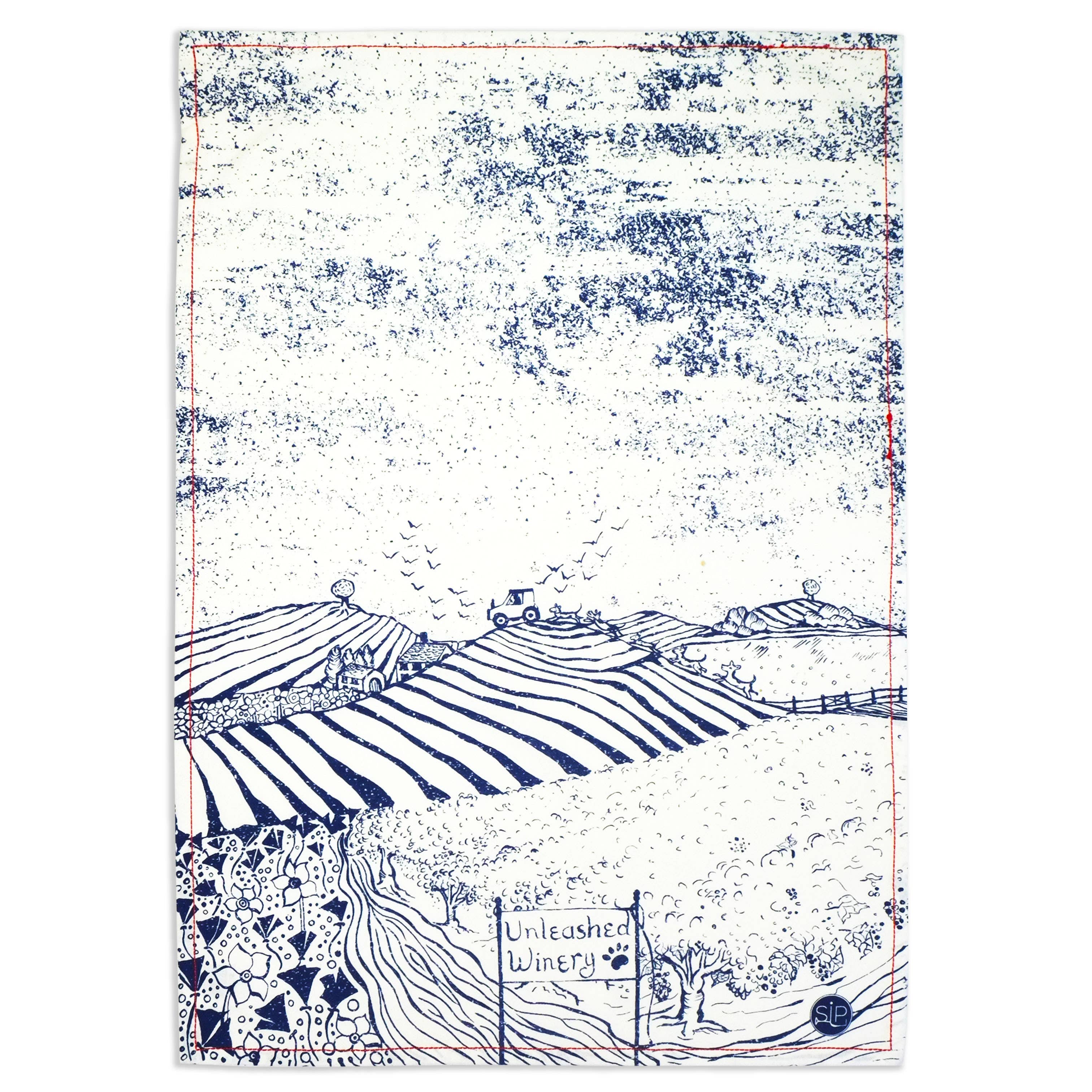 SIP - Wholesale Tea Towel - "Vineyard Dogs" Kitchen Towel0