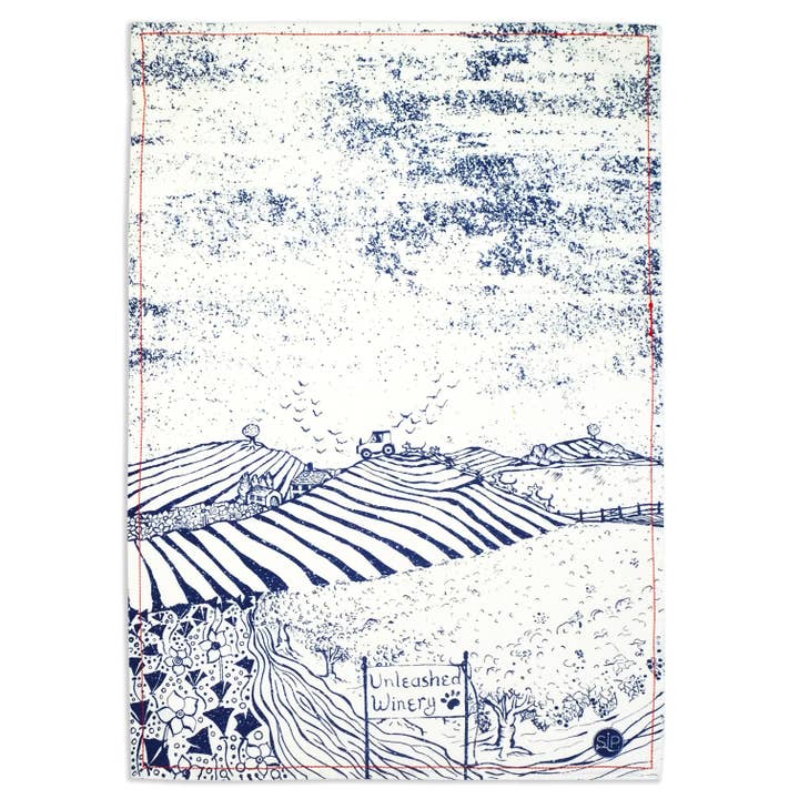 SIP - Wholesale Tea Towel - "Vineyard Dogs" Kitchen Towel