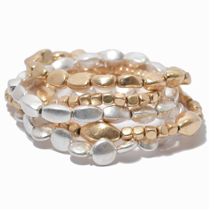 SOPHIA WHOLESALE - Wholesale Jewelry Set - Multi Layered Nugget Bead Stretch Bracelet