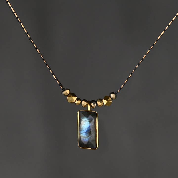 KBD Studio - Wholesale Pendant/Charm Necklace - Delicate Beaded  Necklace with Rectangle Semi Precious0