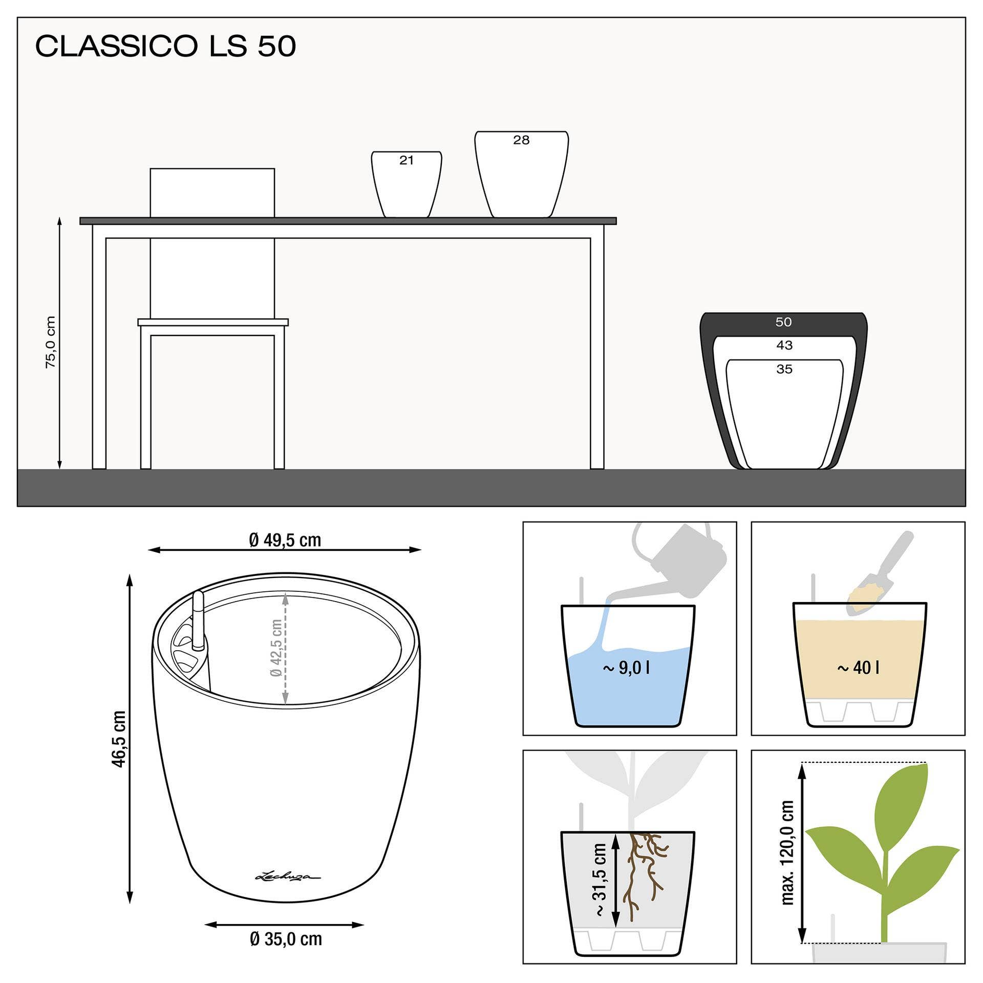 Lechuza Self Watering Planters - Vendita all'ingrosso Vasi per piante - LECHUZA CLASSICO LS Vaso rotondo in poliresina31