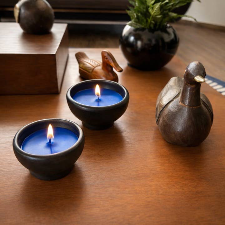 Håndlavet Keramisk Lys Skål – Sort Ler La Chamba Keramik for engroshandel hos Authentic Origin Colombia